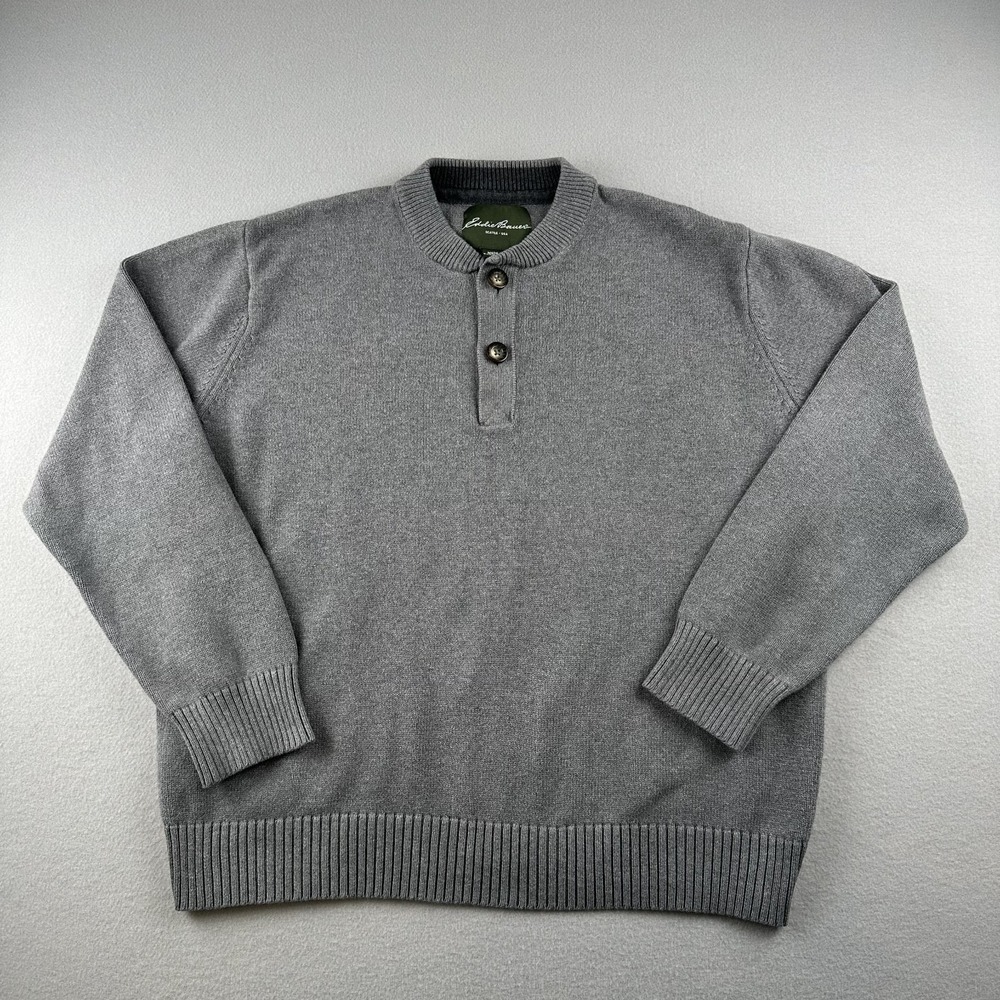 Eddie‎ Bauer Henley Mens Gray Casual Work Sweater 100% Cotton Size XXL